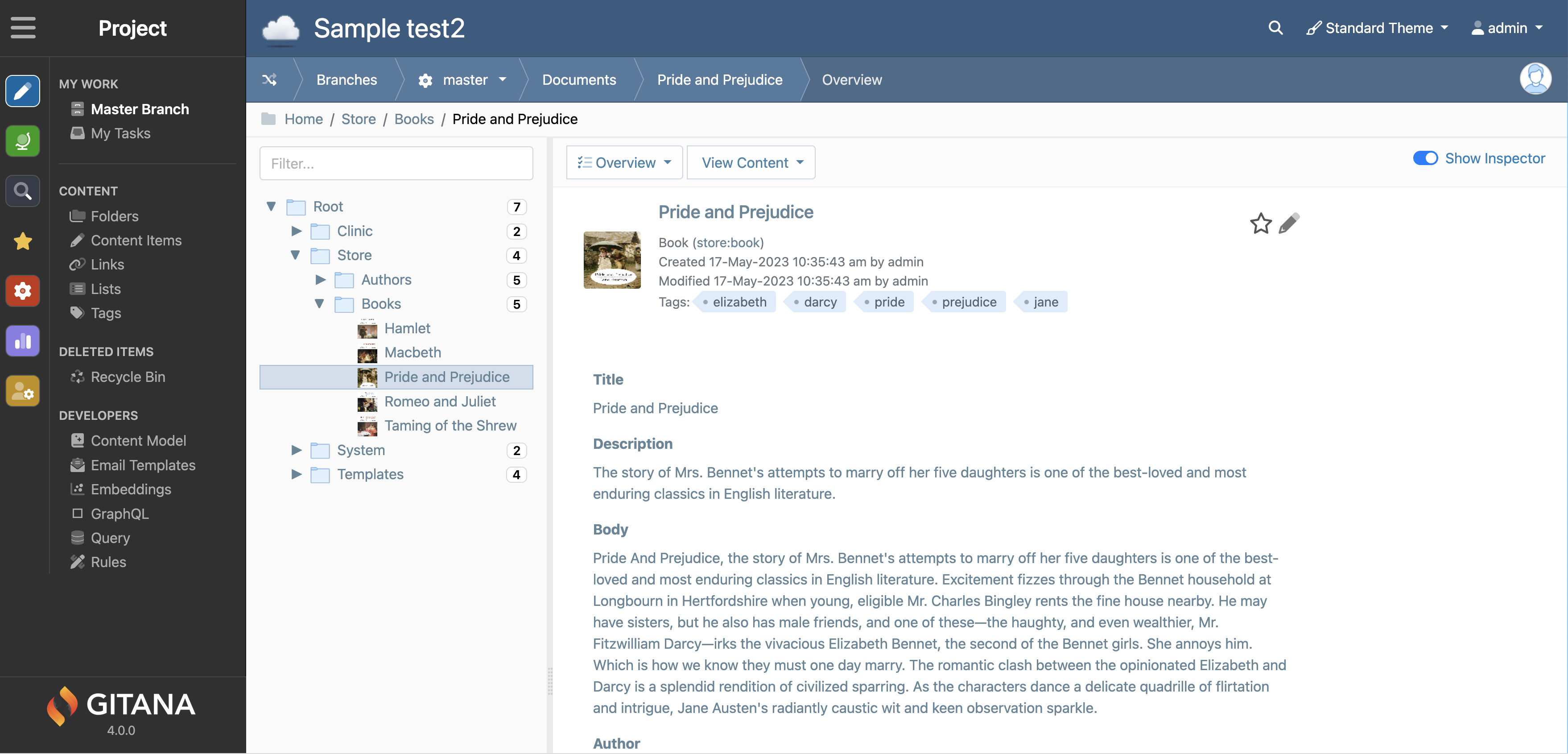 screenshot of Gitana Cloud CMS